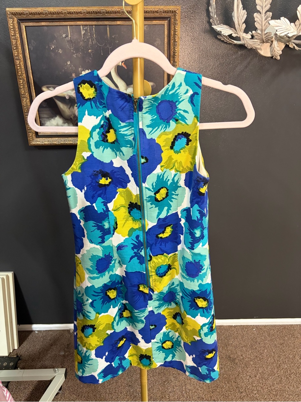 LOFT Blue, Teal & Yellow Floral Sleeveless Dress - Picture 4 of 5